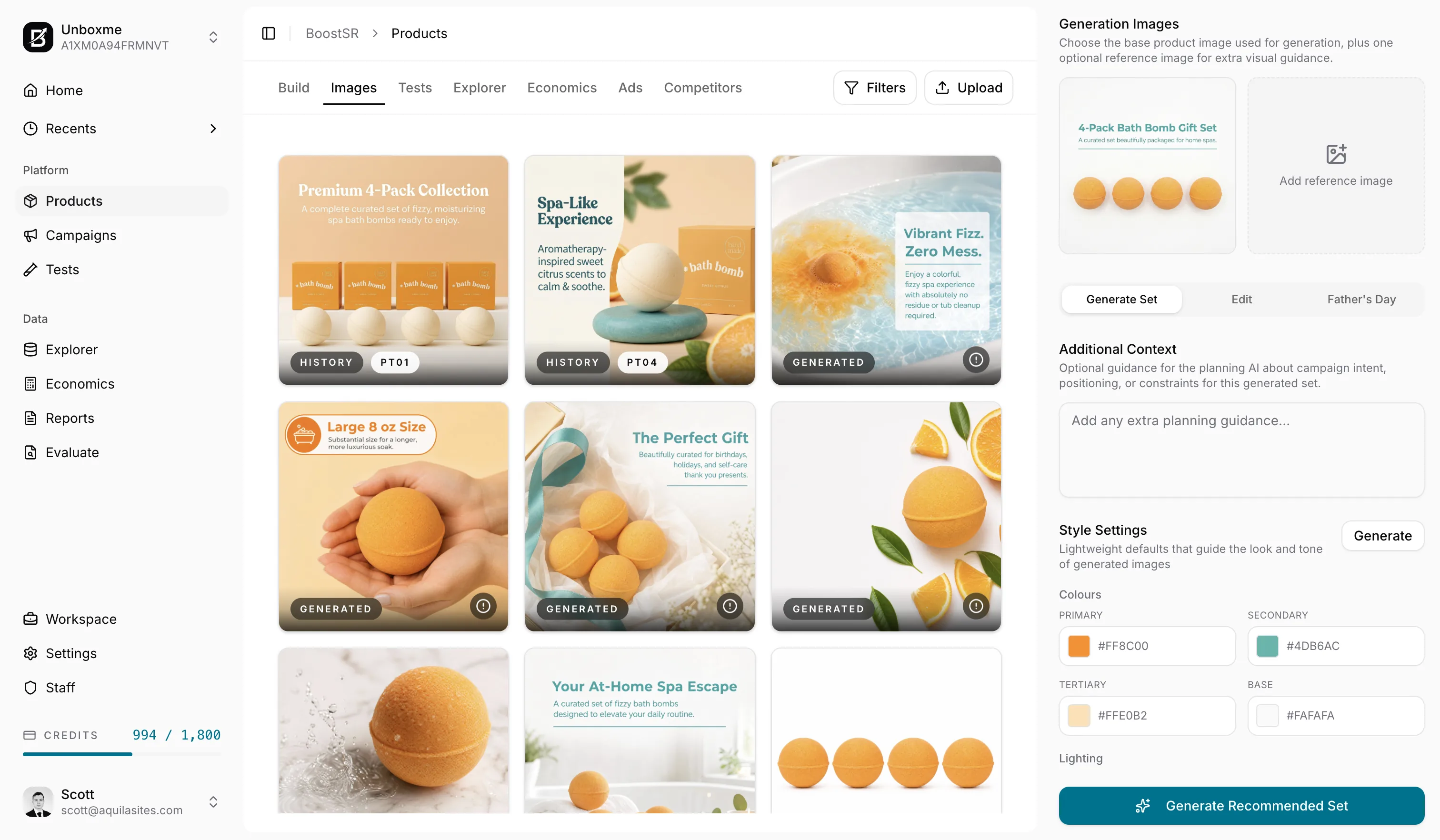 BoostSR workspace for developing and reviewing product creative